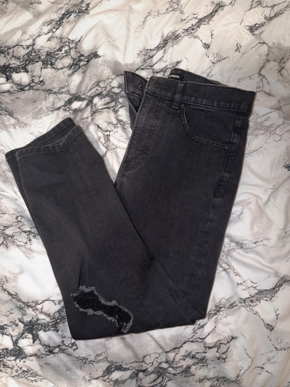 Express High Rise Distressed Black Mom Jeans
